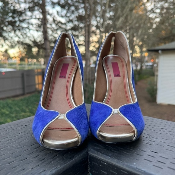 5/48 Women’s Blue Suede Carrie Open Toe Heels‎ Size 36.5 - Picture 2 of 7